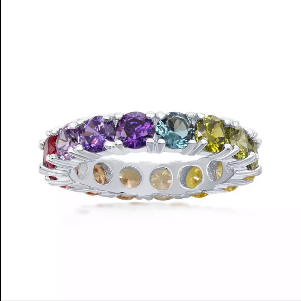 New 925 Silver Round Cut Colorful Diamond Ring - Picture 2 of 4